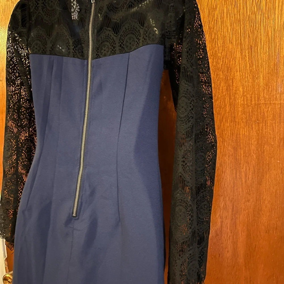 Xhilaration Navy Blue Dress Black Lace Long Sleeves Effortless Elegance Size XS - Picture 11 of 14